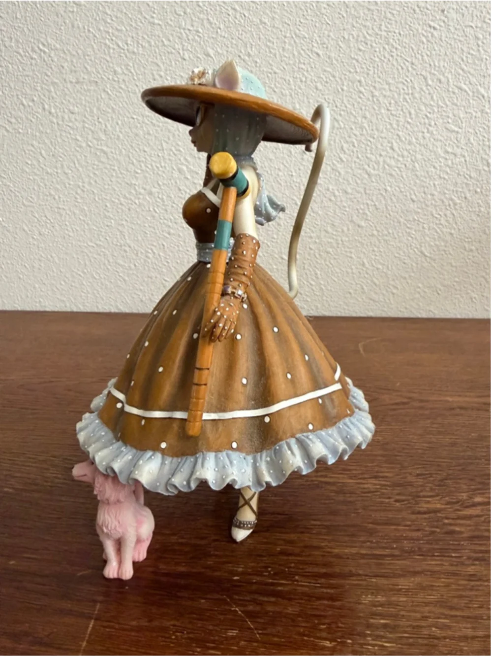 M Le Van Cat Lady Figurine Poodle Vintage Style Lady w Hat Umbrella Whimsical